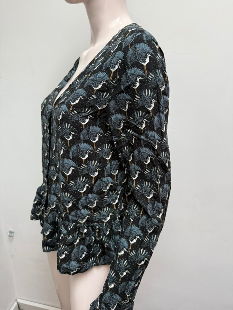 MARIE SIXTINE - Blouse - kraanvogelprint, V-hals, lange mouwen - maat M