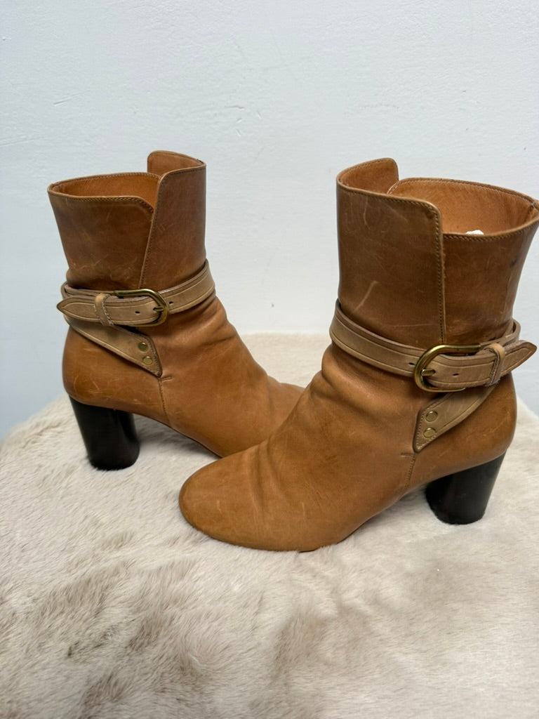 Isabel Marant - Enkellaars - bruin, blokhak, goudkleurige gesp