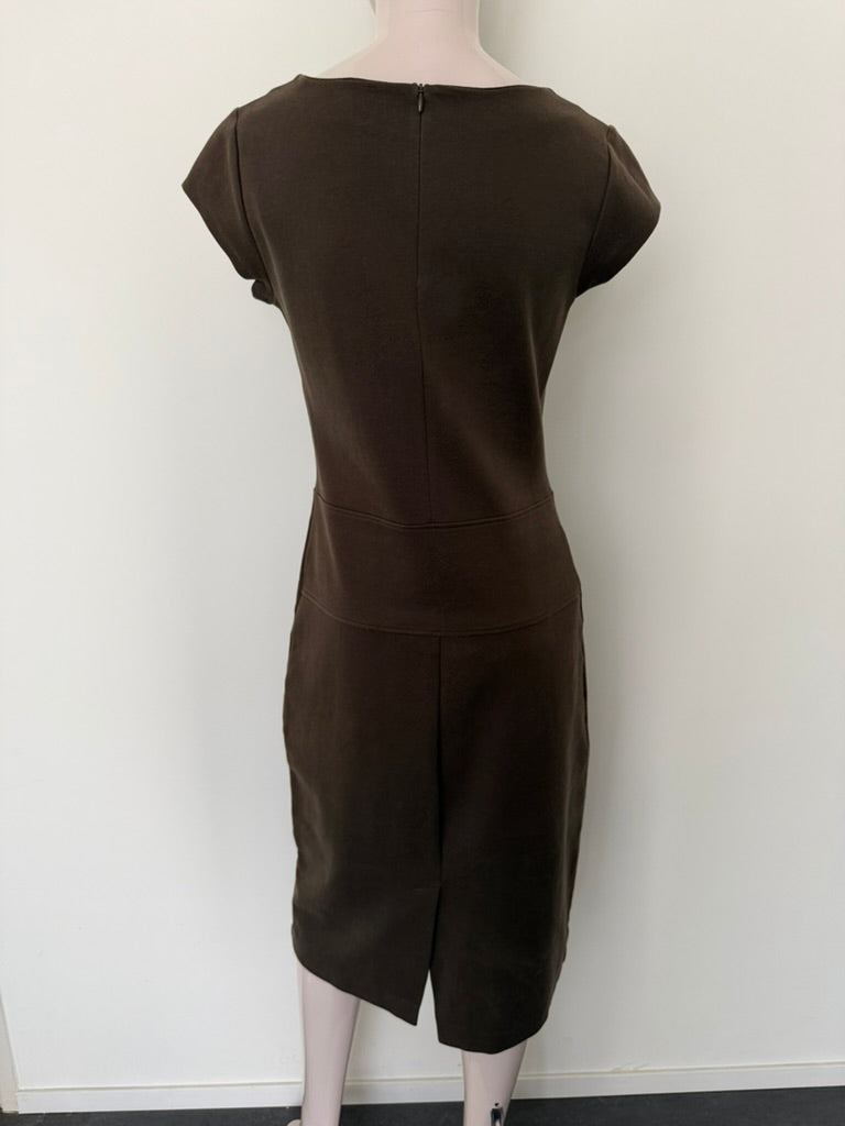 Filippa K - Jurk - bruin, ronde hals, korte mouw - L