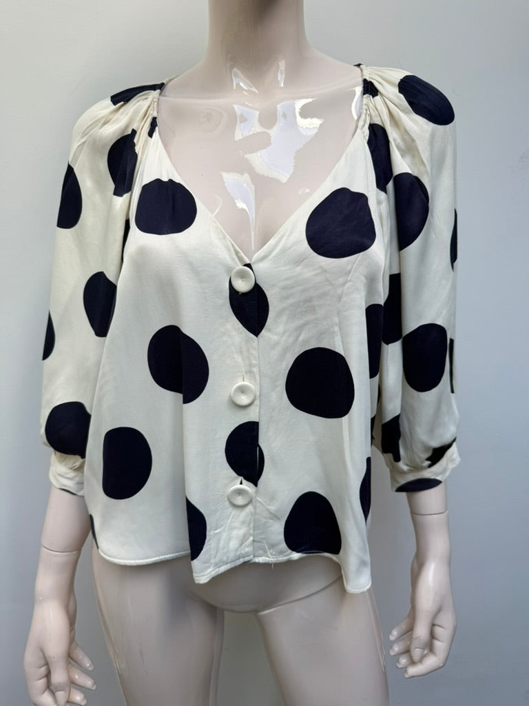 ZARA - Blouse - crème/zwart, polkadot, V-hals