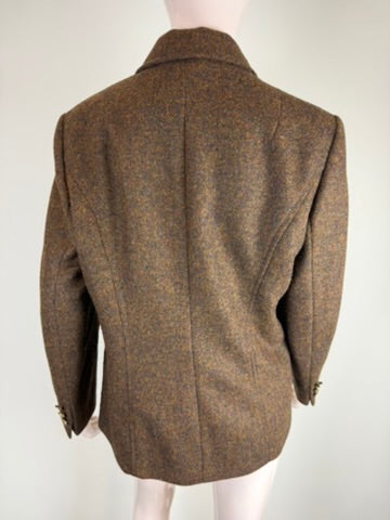 Vintage wollen tweed blazer - scheerwol, bruin gemêleerd, suède accenten - XL