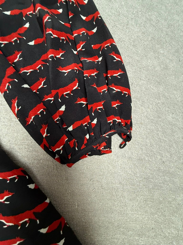 Essentiel Antwerp jurk met vossenprint maat 36 – speelse designer jurk in zwart en rood