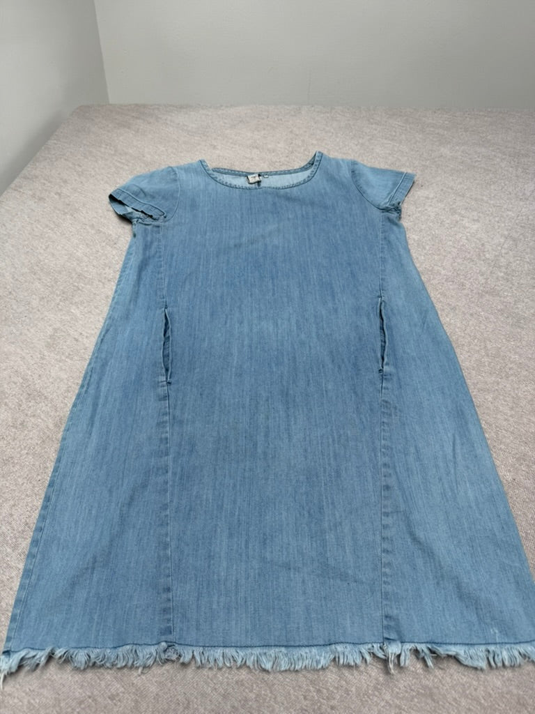 ICHI Lichtblauwe Denim Jurk Maat 34 – 100% Katoen A-lijn Jurk met Franjezoom