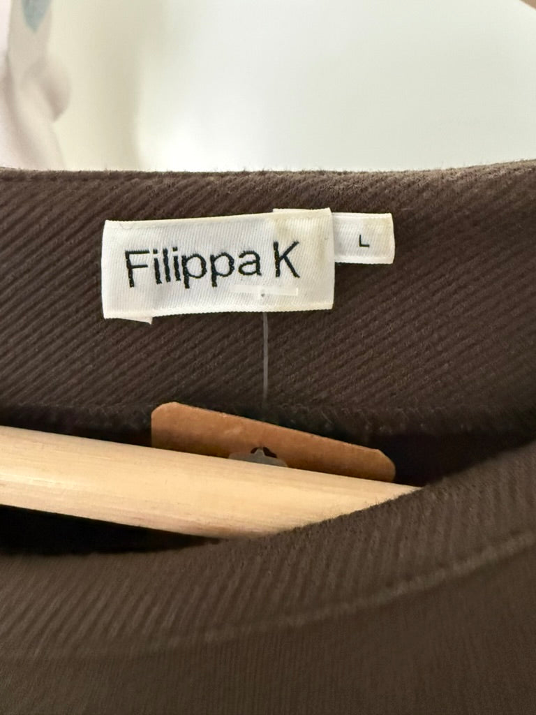 Filippa K - Jurk - bruin, ronde hals, korte mouw - L