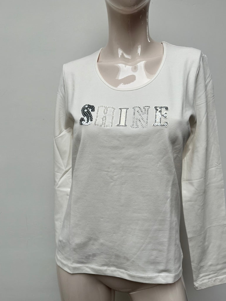 Bandolera - Top - wit, pailletten, tekstprint - L
