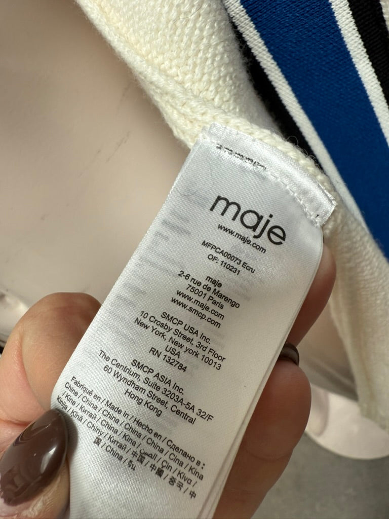 Maje - Vest - crème, open voorkant, contrastbiezen - maat S