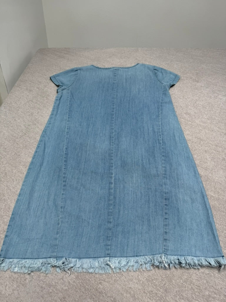 ICHI Lichtblauwe Denim Jurk Maat 34 – 100% Katoen A-lijn Jurk met Franjezoom