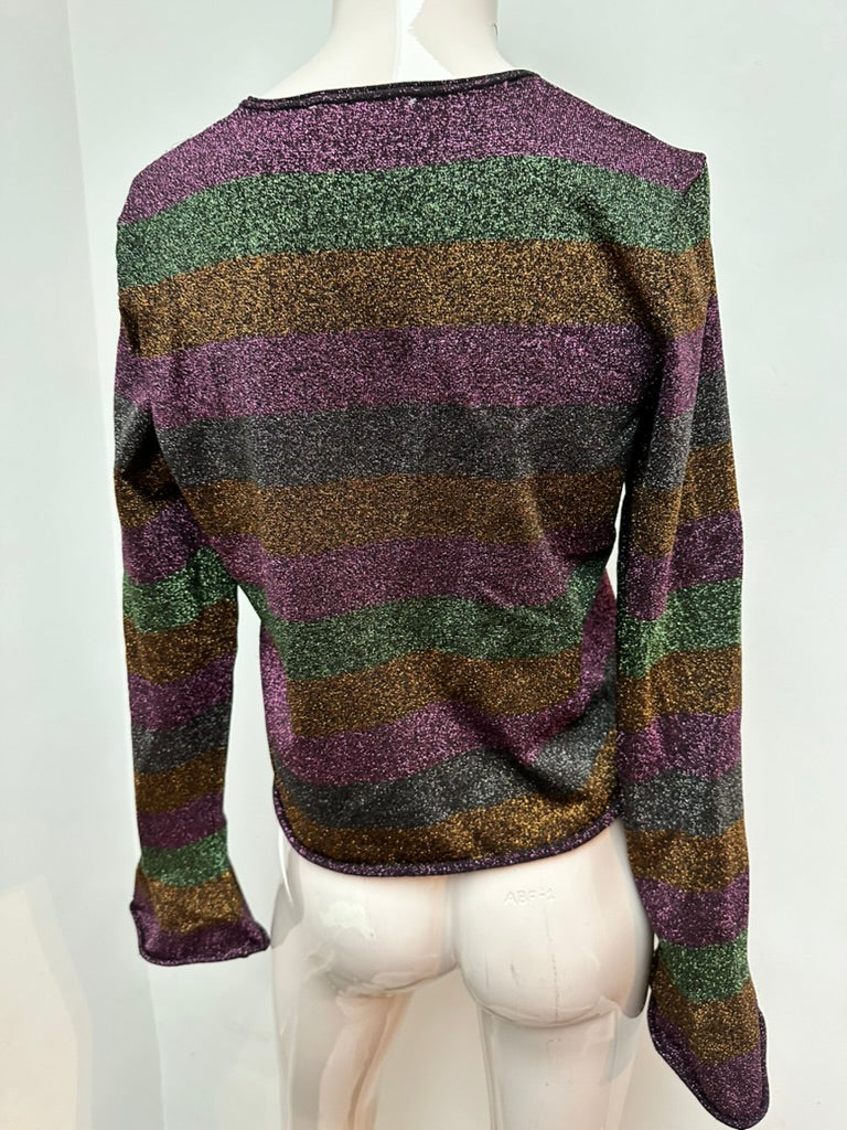 ZARA KNIT - Trui - gestreept, paars-groen-zwart-goud, glitterdetail - L