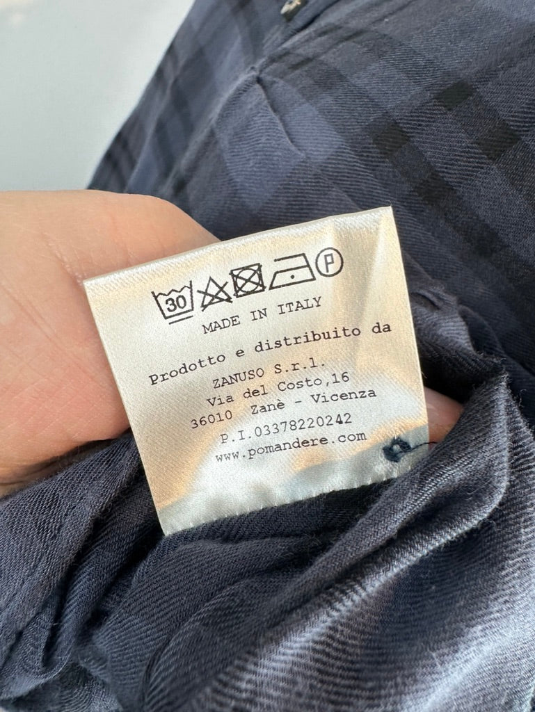 Pomandère - Blouse - grijs-blauw ruitpatroon, 100% katoen, volledige knoopsluiting - IT44 - NL40