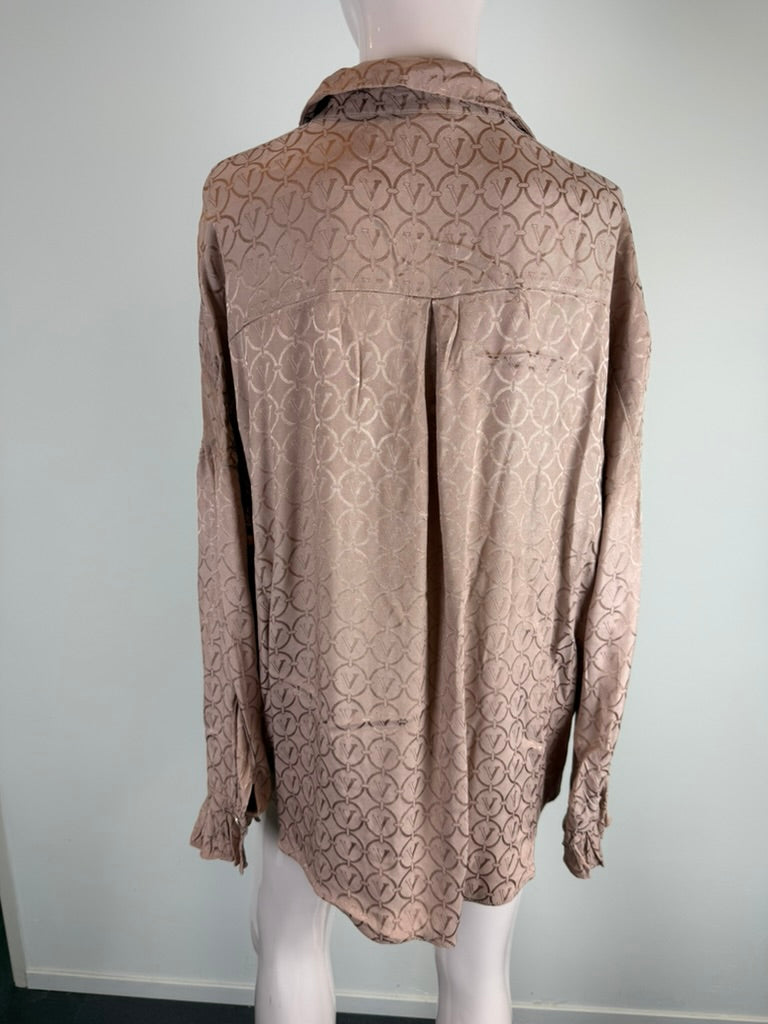 JOSH V - Blouse - beige, glanzende stof, grafisch patroon - L