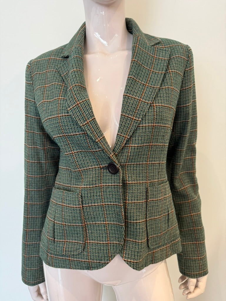 H&M - Blazer - groen/bruin geruit, enkelknoopsluiting, getailleerd - XL