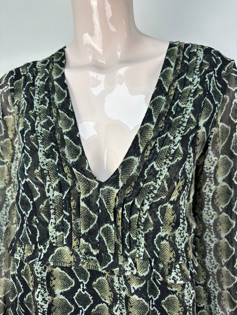 Denham blouse donkergroen met snake print maat XS