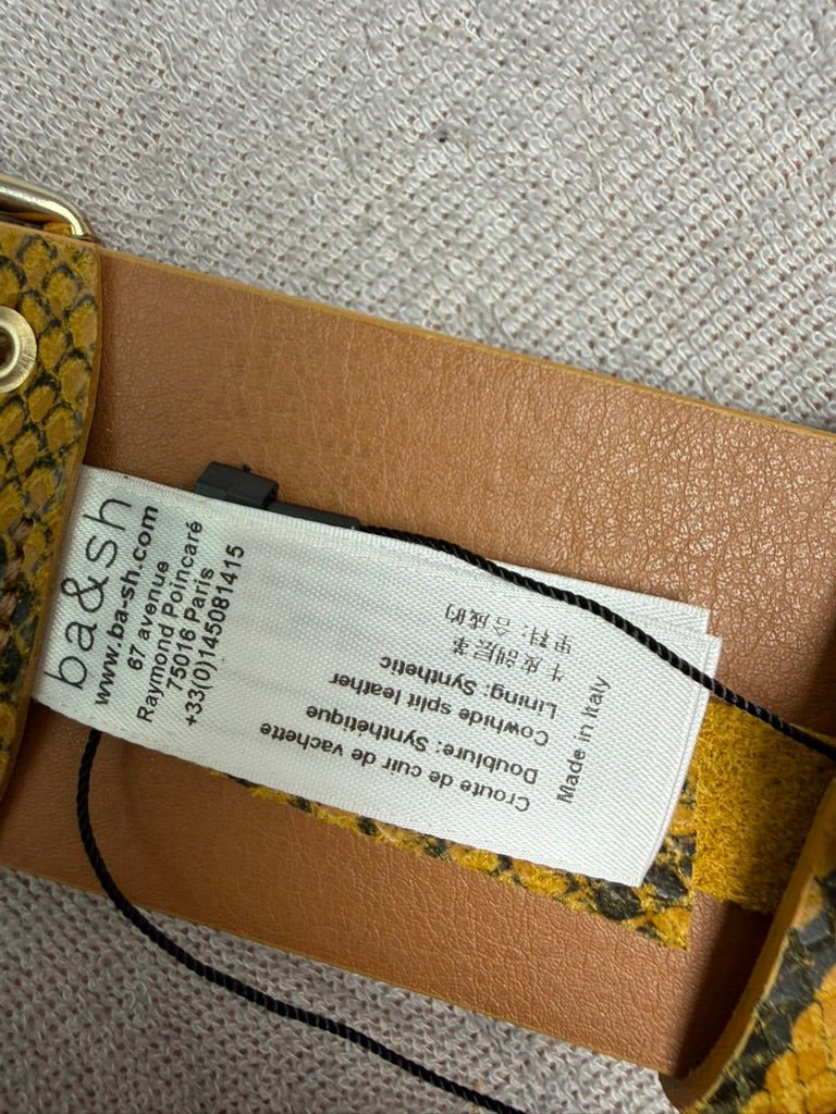ba&sh - Riem - slangenprint, geel en zwart, ronde zilverkleurige gesp
