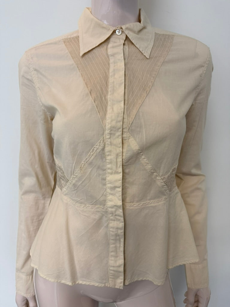 SPORTMAX CODE - Blouse - beige, decoratieve stiksels, knoopsluiting maat 36