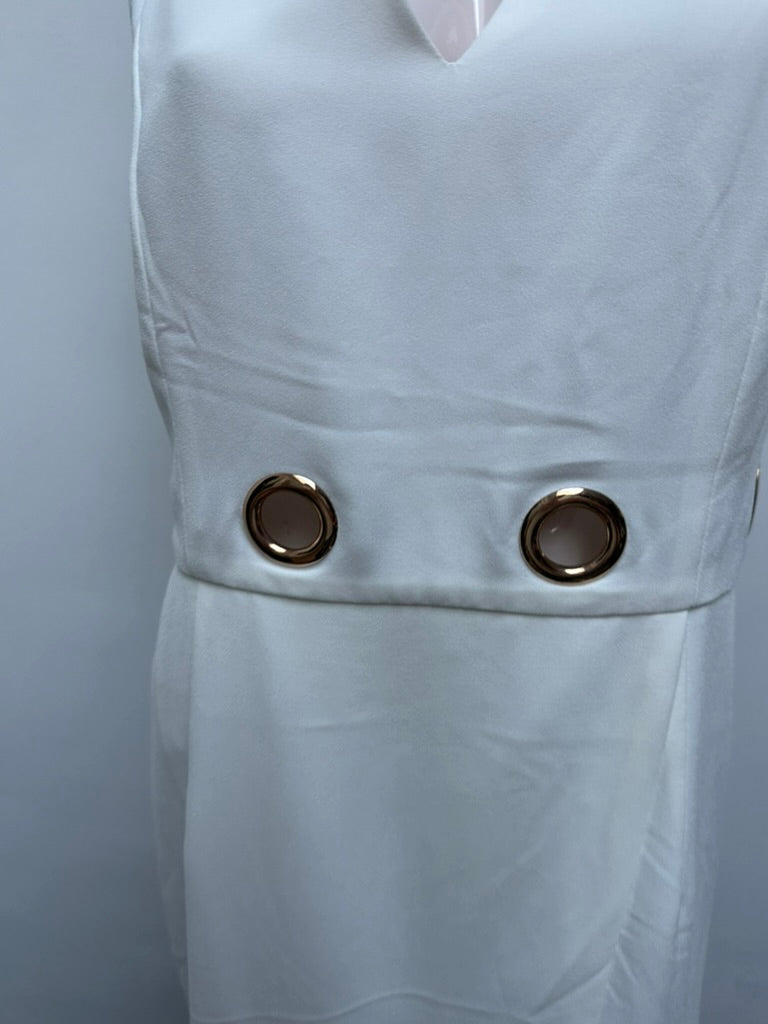 LINEA RAFFAELLI - Jurk - wit, diepe V-hals, metalen ringdetails - L