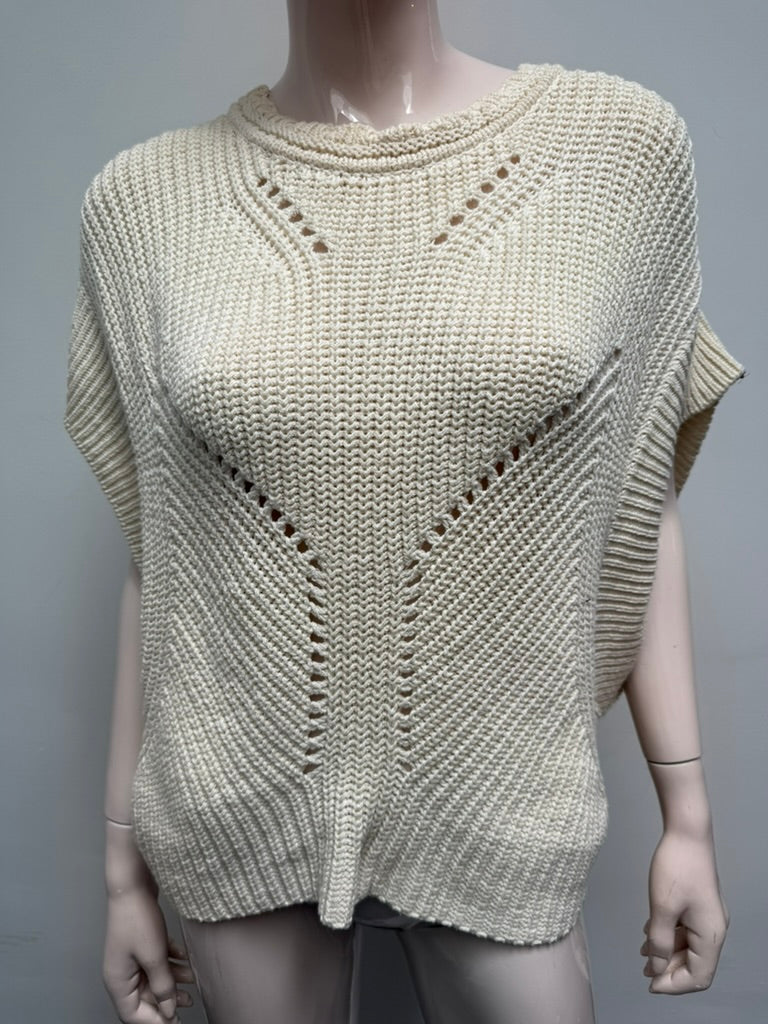 ISABEL MARANT - Trui - crème, opengewerkt patroon, korte mouwen - S