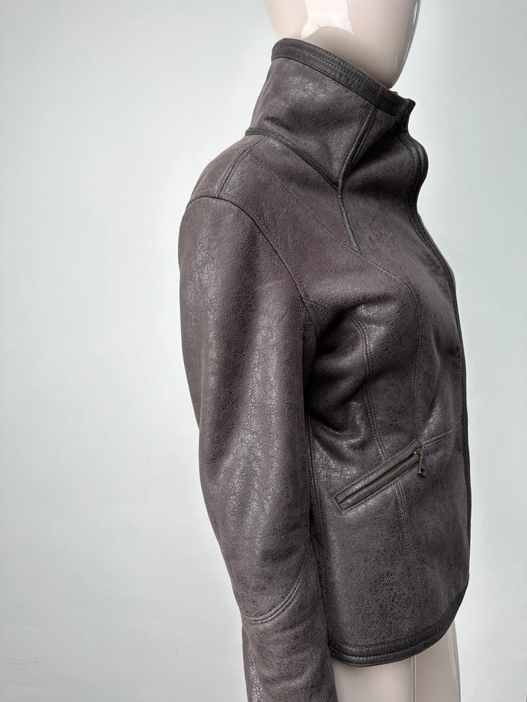 Armani Jeans - Jas - bruin, leerlook, asymmetrische ritssluiting - M/L