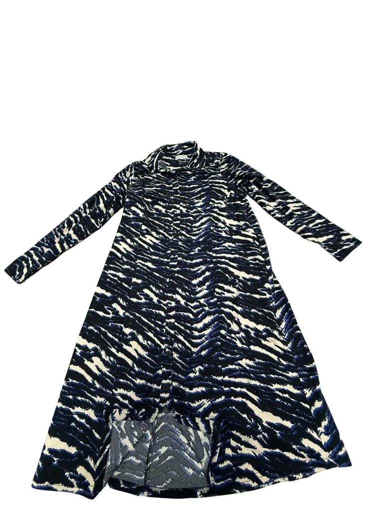 ANDCOWOMAN Zebra Jurk 2XL – Blauw-Witte Midi Blousejurk met Animal Print