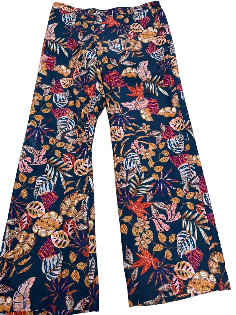 Four Roses Palazzo Broek Tropical Print – Wijde Damesbroek Donkerblauw – Maat 44