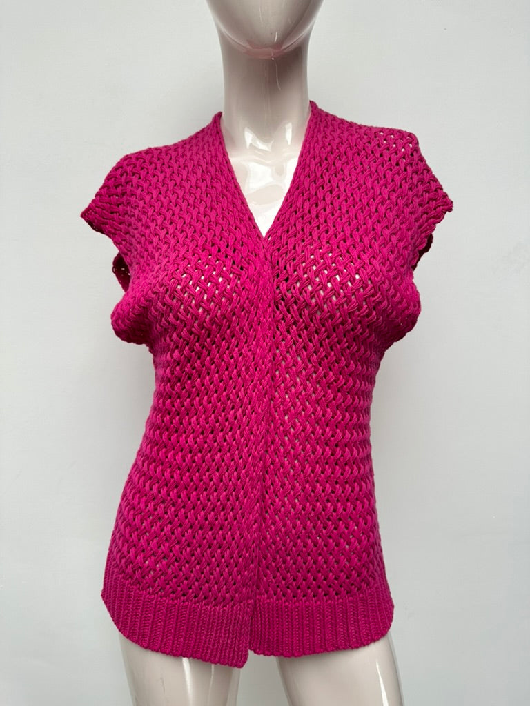 Rino & Pelle - Vest - fuchsia roze, opengewerkt patroon, mouwloos - M