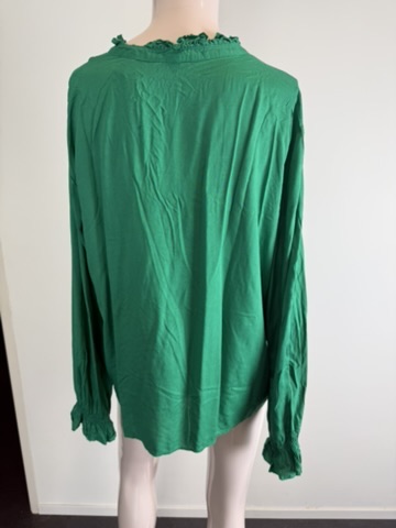 Scotch & Soda - Blouse - groen, opstaande kraag met ruffle, halve knoopsluiting - L