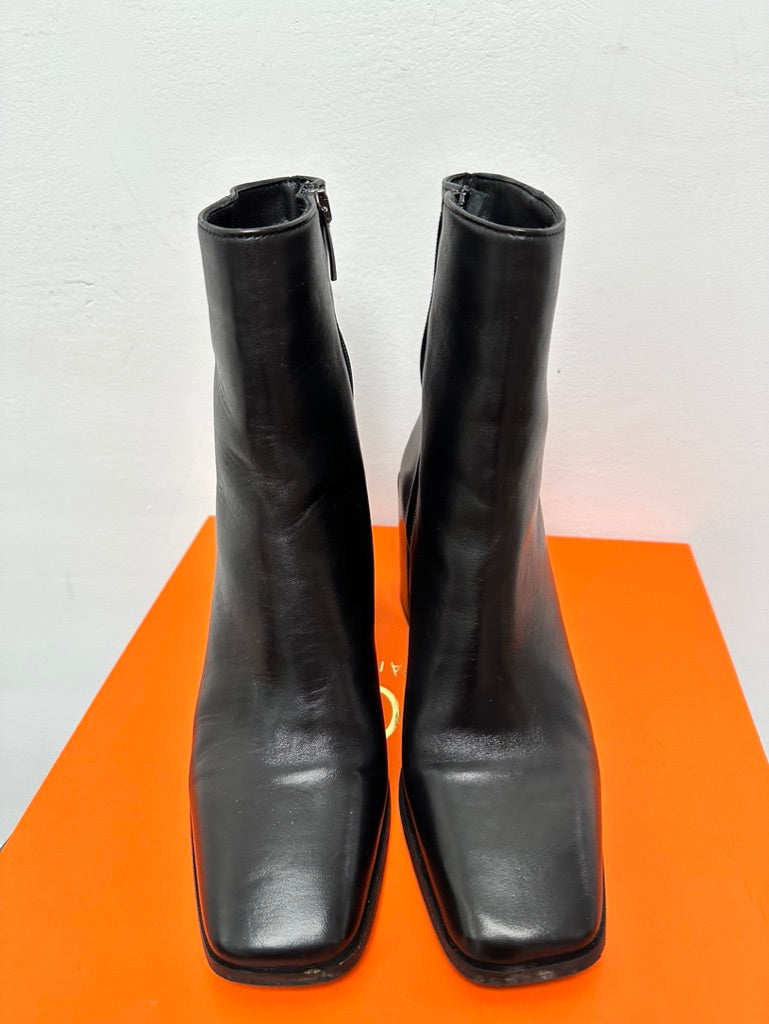 MACE - Enkellaarsjes - zwart leer, rits aan de zijkant, blokhak 6 cm - 36