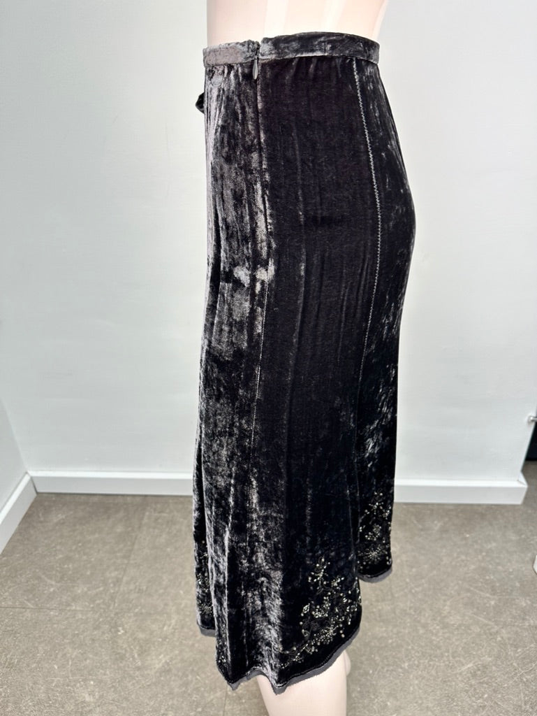 Gerard Darel - Rok - zwart, fluwelen look, bloemenmotief met kraaltjes - FR44 (NL42)