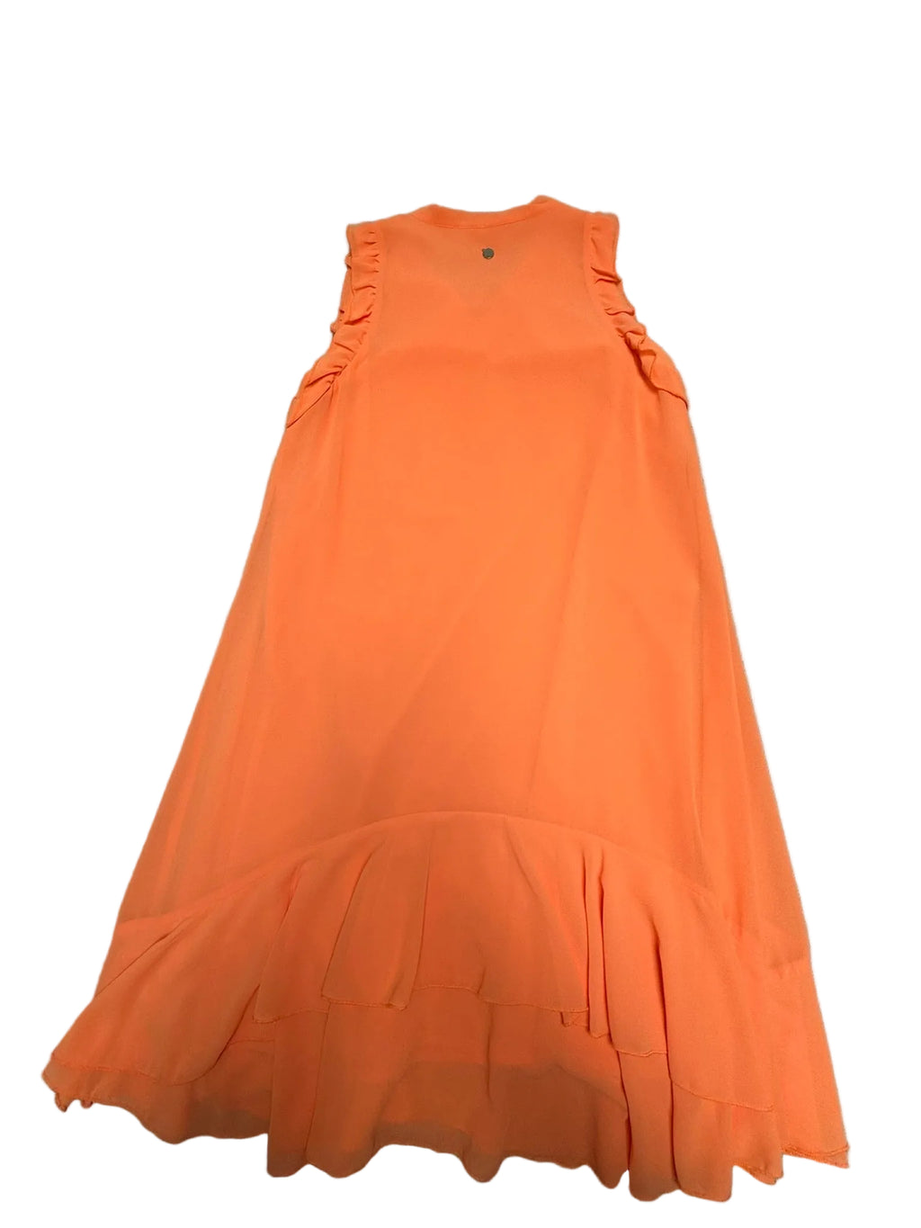 Fracomina neon oranje jurk – elegante chiffon jurk met ruches en strikdetail - maat S/M
