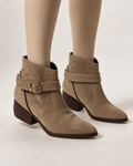 CTWLK Enkellaarsjes - beige, western stijl, blokhak ca. 5 cm - 36