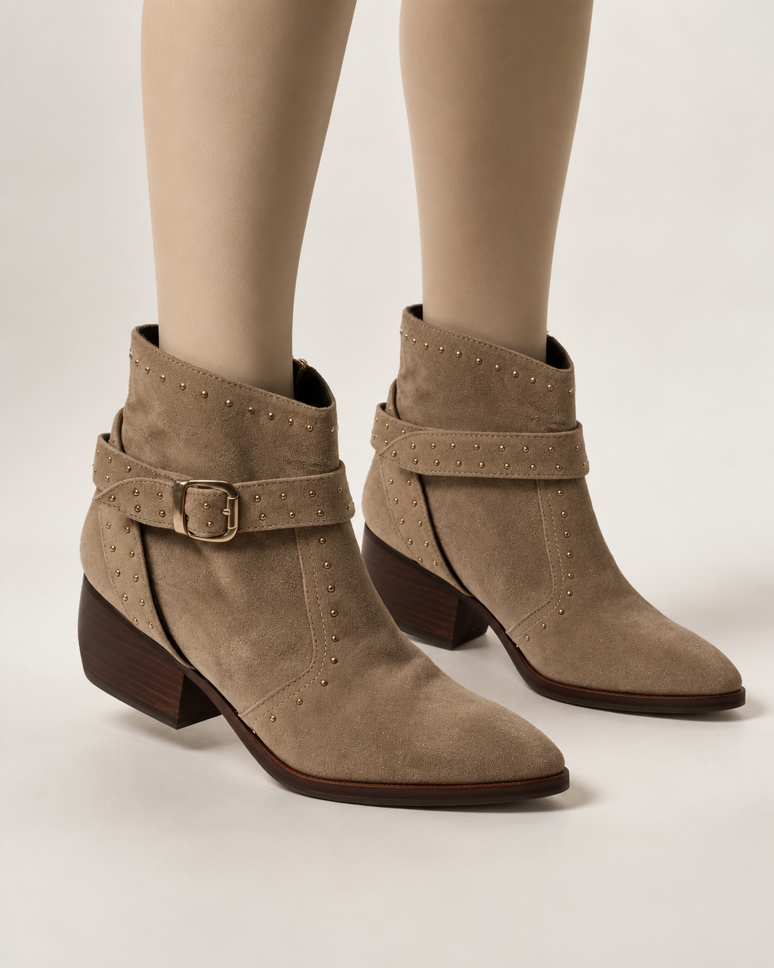 CTWLK Enkellaarsjes - beige, western stijl, blokhak ca. 5 cm - 36