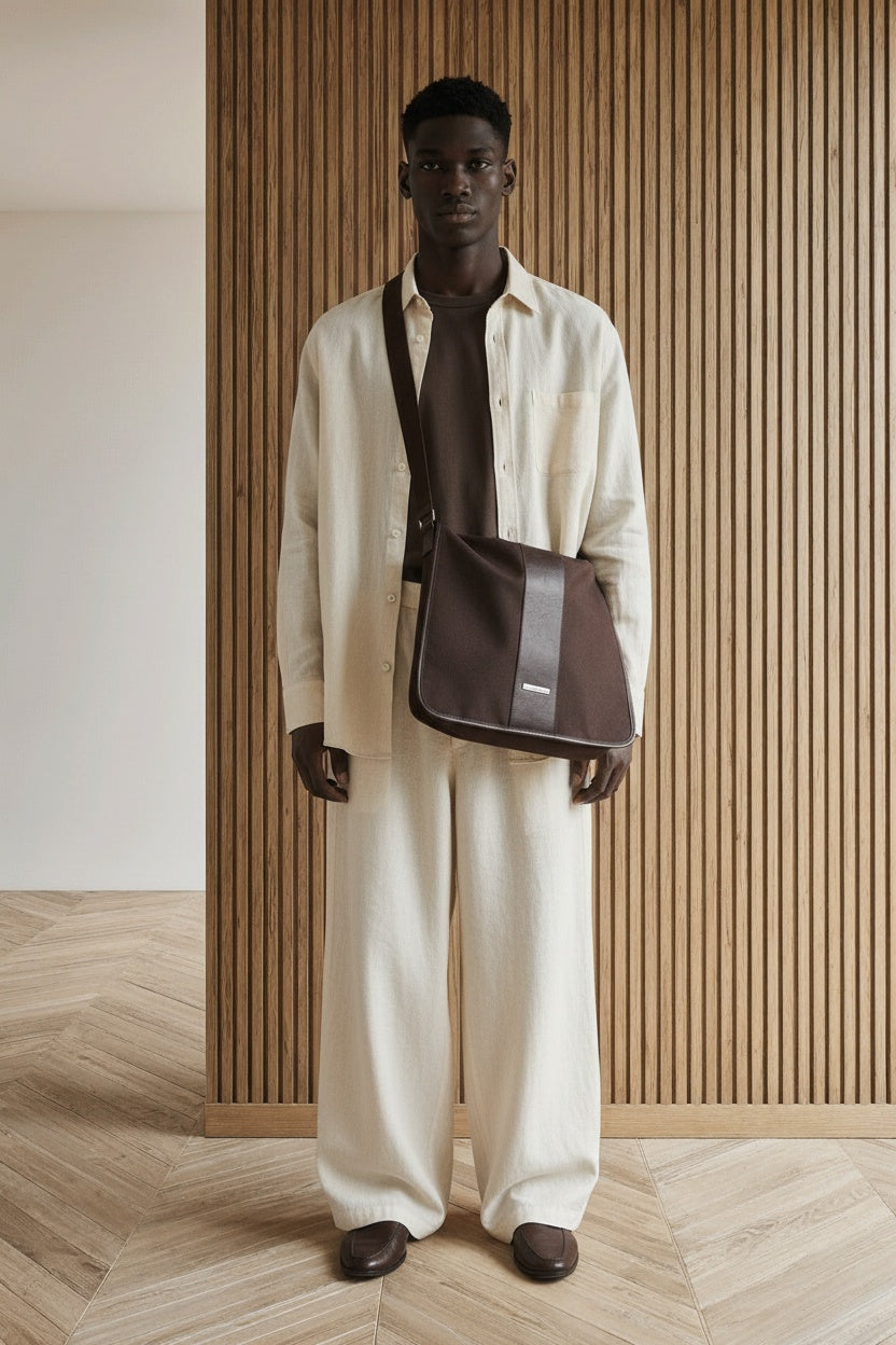 Full body view of the model wearing Calvin Klein Tas Bruin