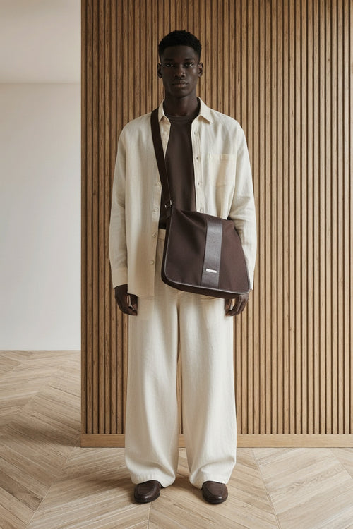 Full body view of the model wearing Calvin Klein Tas Bruin