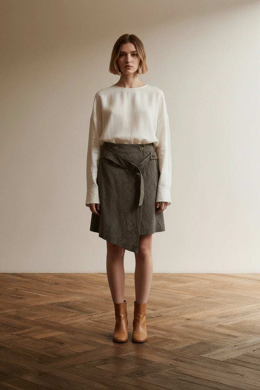 Full body view of the model wearing Pauw Rok maat M Grijs