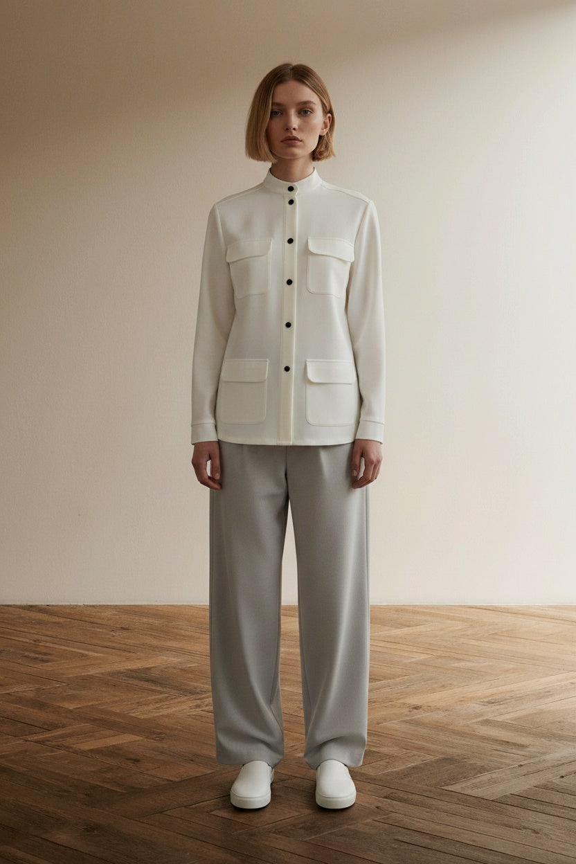 Full body view of the model wearing Chiara Boni Jasje maat 36 (it 40) Wit