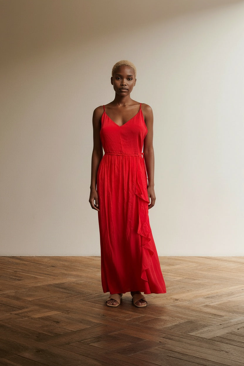 Full body view of the model wearing TWINSET MILANO Jurk maat IT 44 Rood/roze