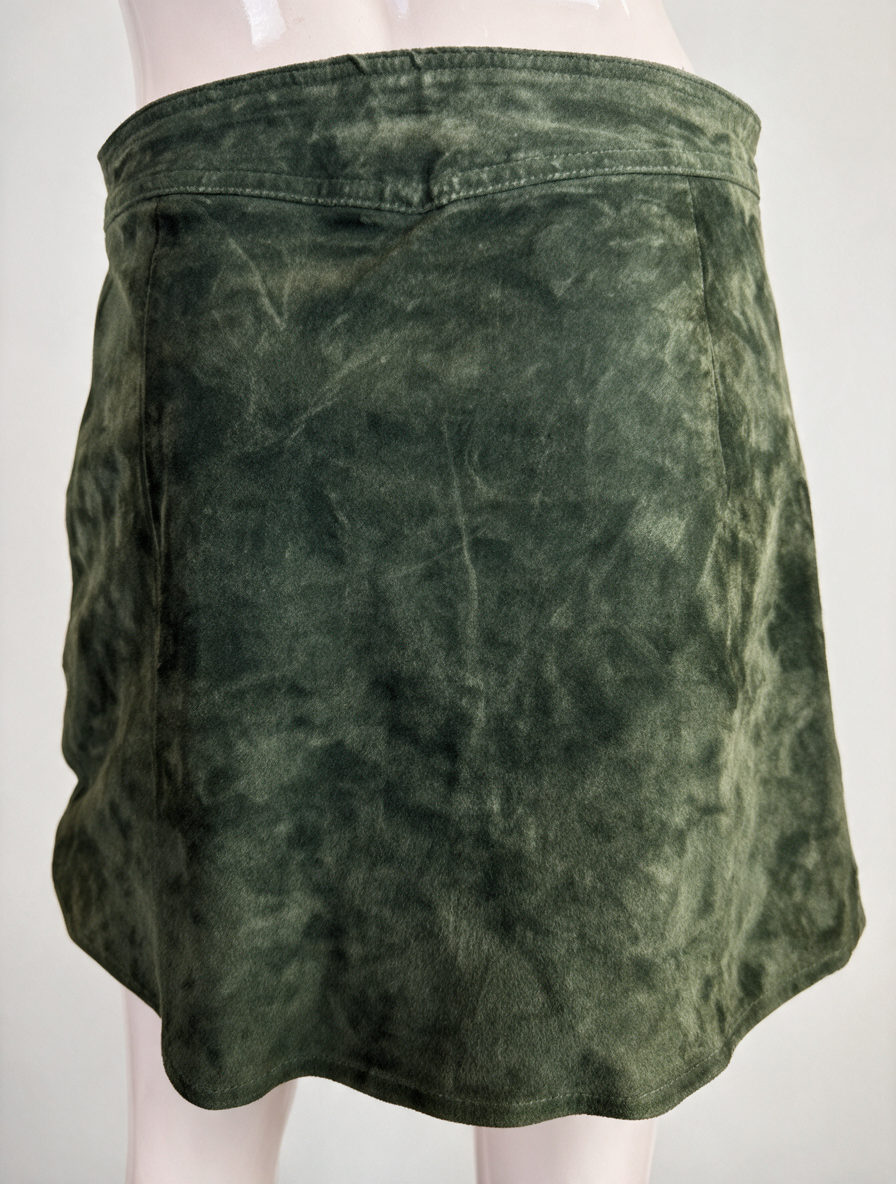 ZARA WOMAN - Rok - groen suède, doorlopende rits, kort model - S
