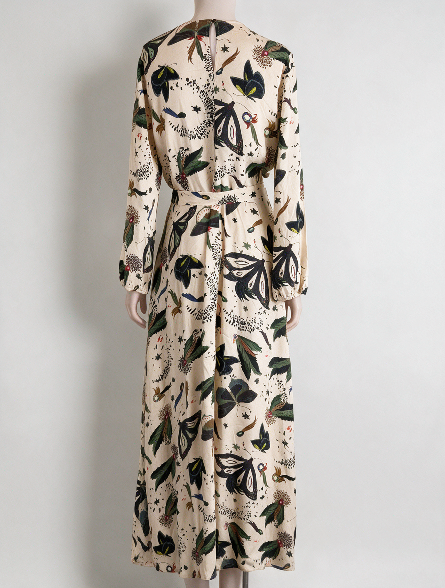 POM Amsterdam by Katja - Jurk - maxi-lengte, natuurprint, ceintuur in de taille - M