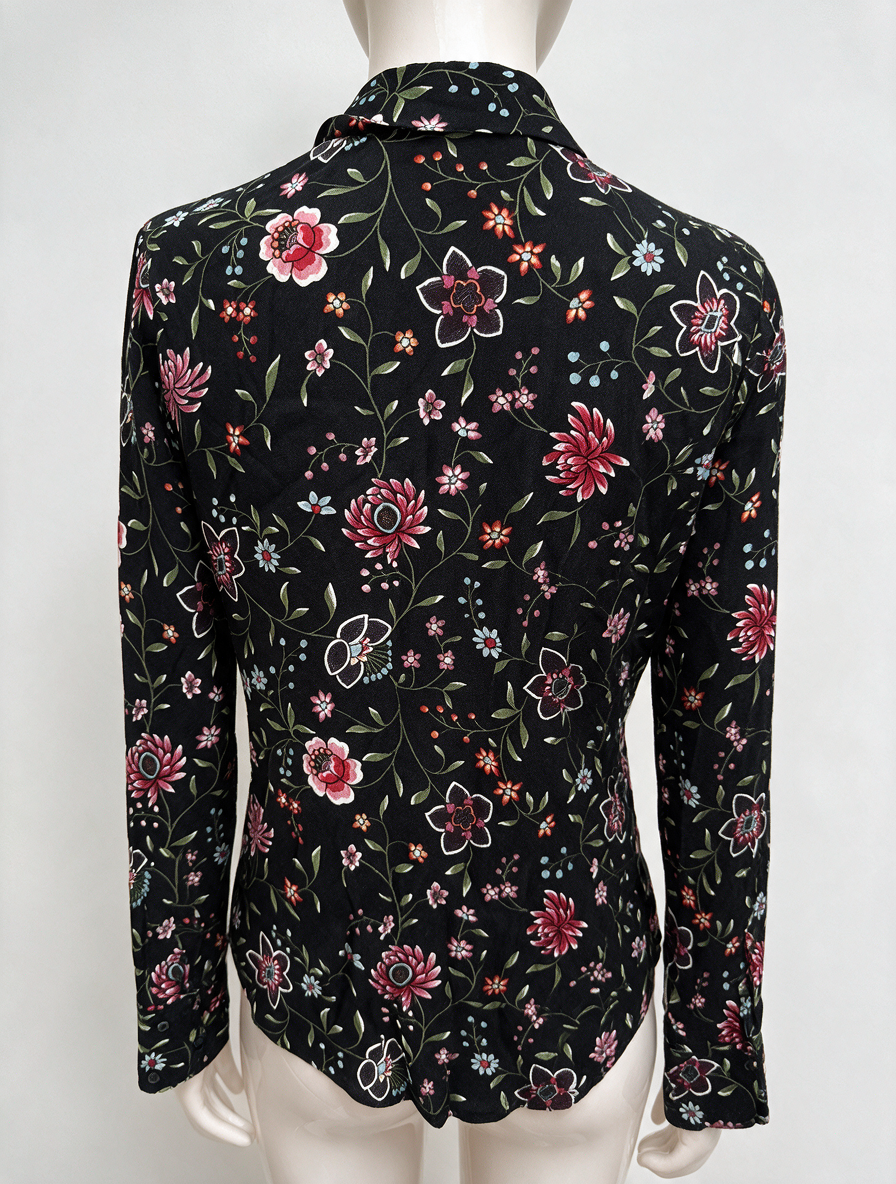 & Other Stories - Blouse - zwart, bloemenprint, knoopsluiting - XS