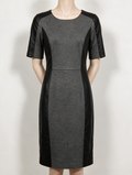 LUISA CERANO - Jurk - grijs/zwart, kleurblok, lederlook details - L