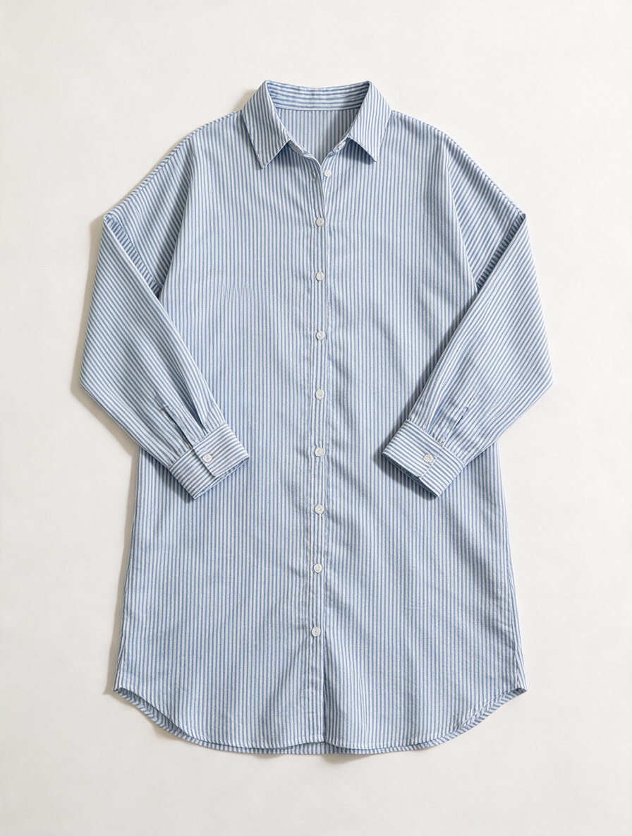NOUS SOMMES LABELS - Jurk - blauw-wit gestreept, lange mouw, knoopsluiting voor - L