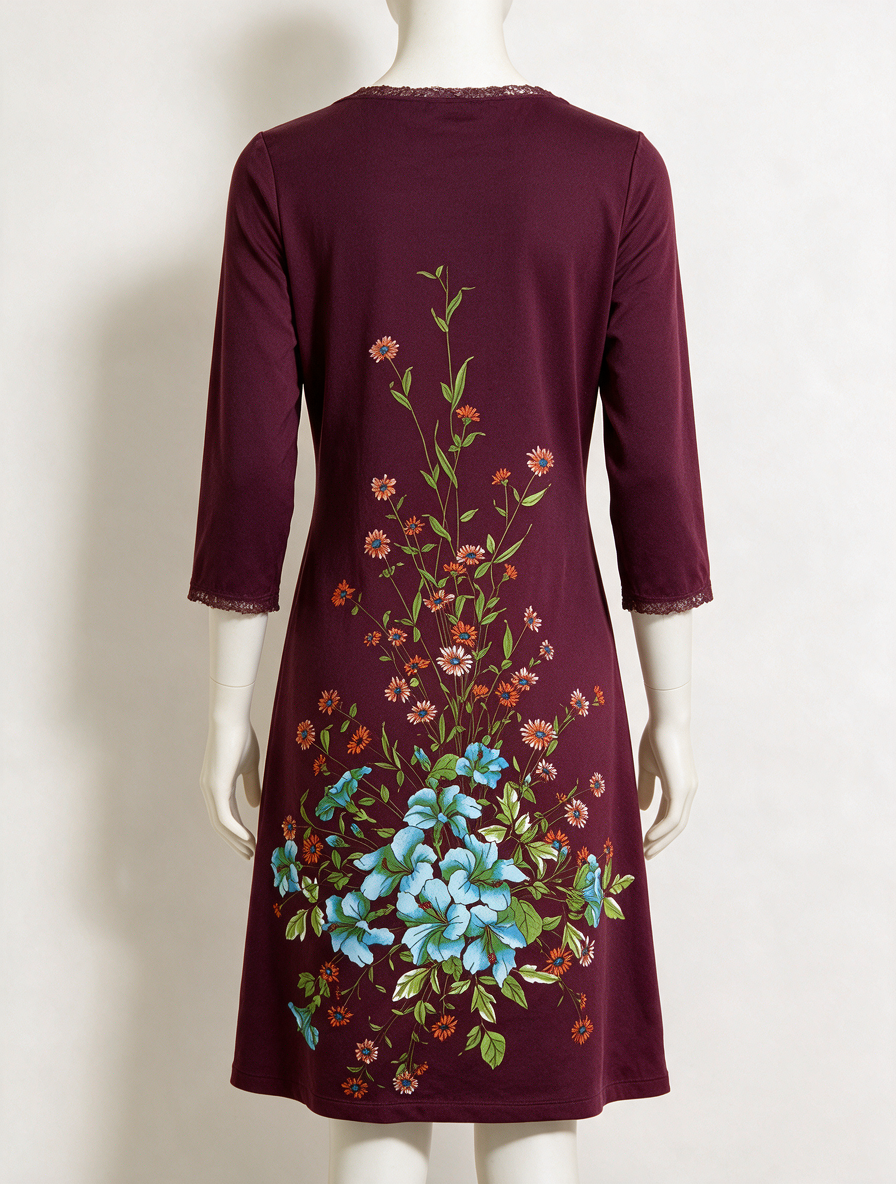 King Louie - Jurk - bordeaux, bloemenprint, wikkeljurk - L