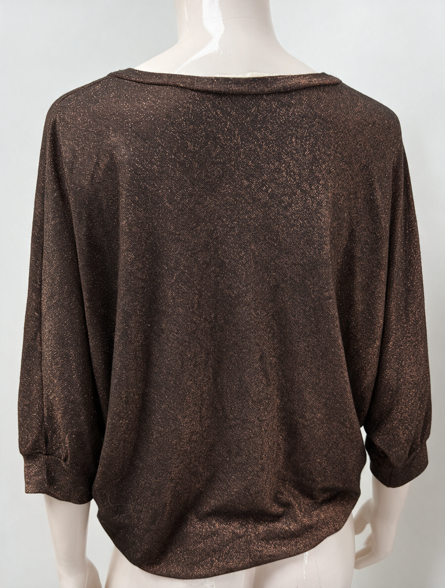 Amélie & Amélie - Top - bruin/goud, metallic glans, driekwart mouw - L