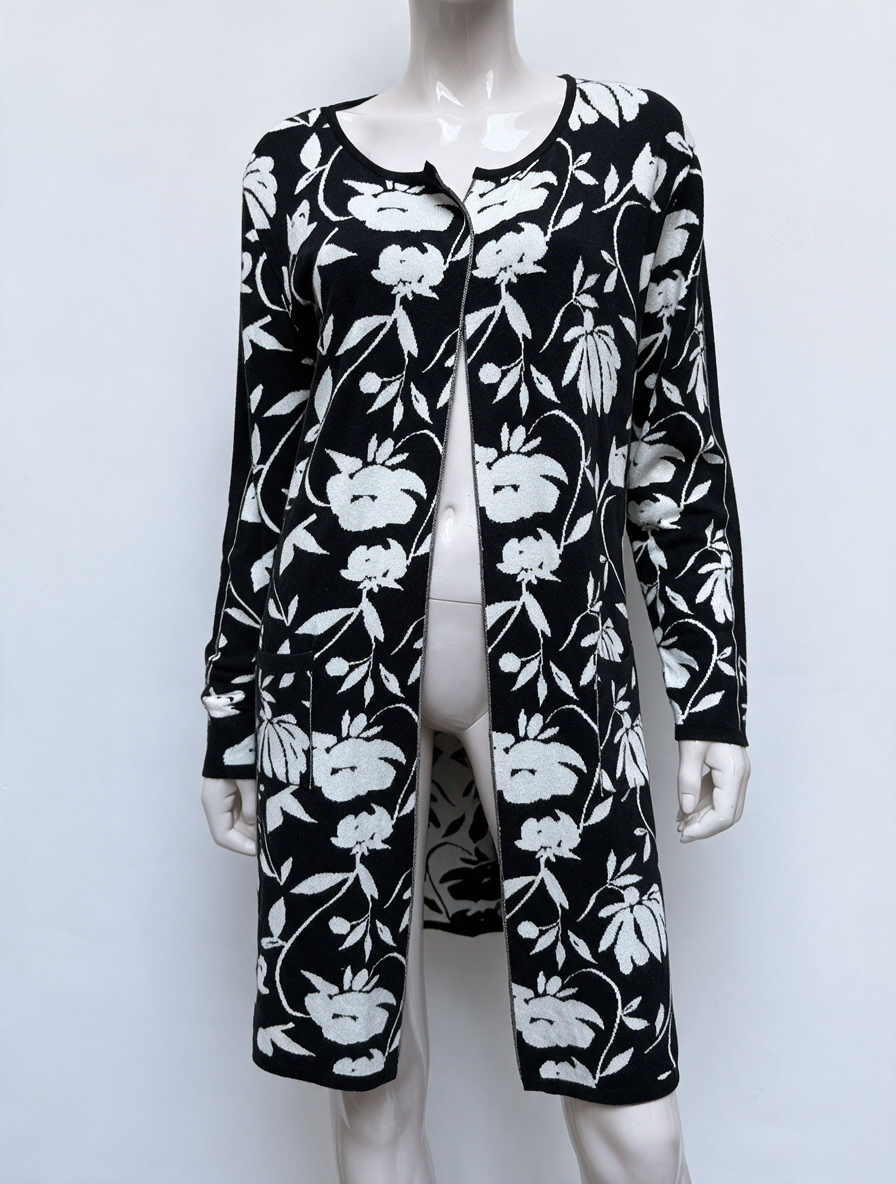 ZOSO - Vest - zwart-wit, bloemenprint, zonder sluiting - S
