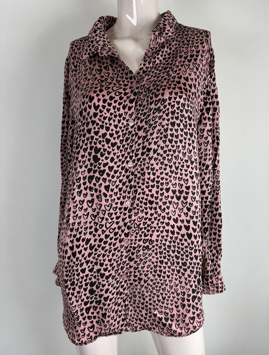 Fabienne Chapot - Blouse - roze, hartjesprint, knoopsluiting - L