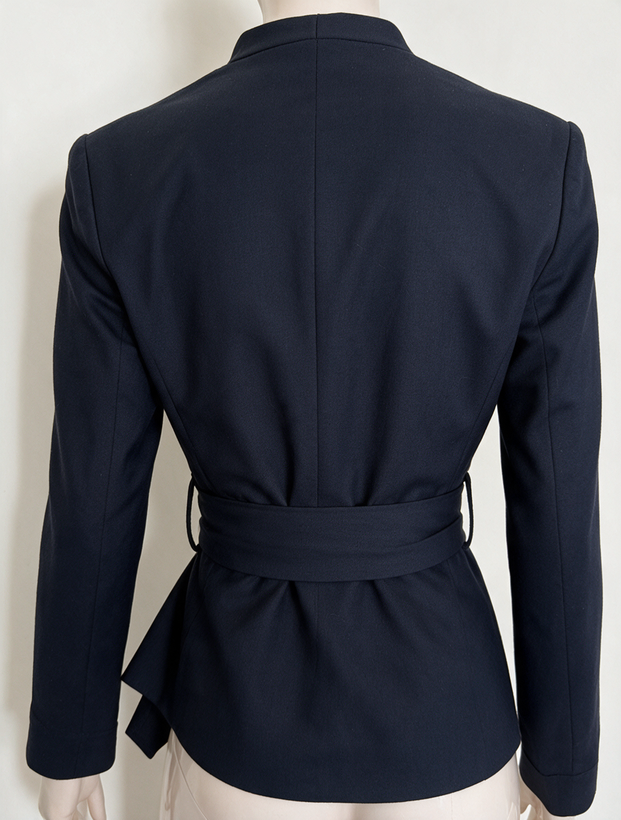 Vanilia - Blazer - blauw, V-hals, strikceintuur - S