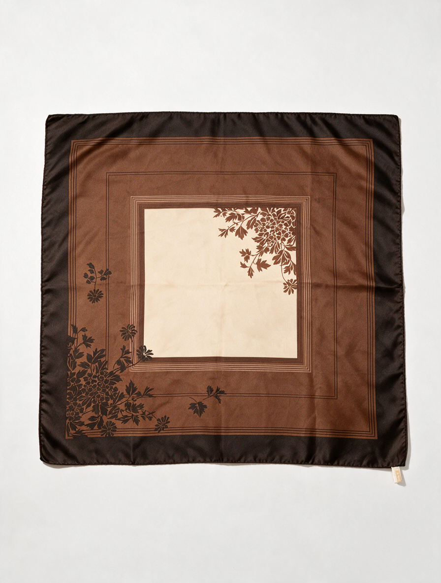 Vintage Texture Sjaal 78 x 78 cm – Bruine Bloemenprint Vierkante Sjaal Made in Italy