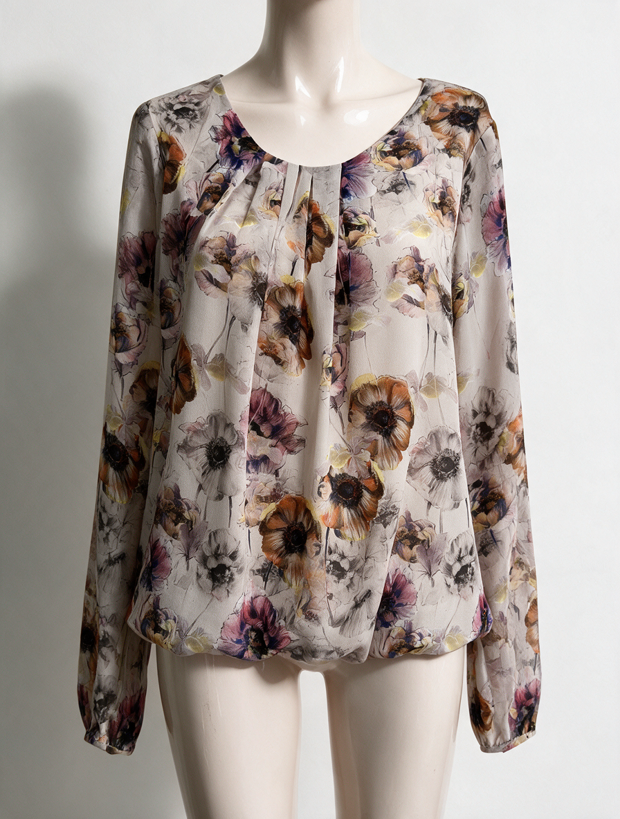 Donna Dura - Blouse - meerkleurig, bloemenprint, semi-transparant - M