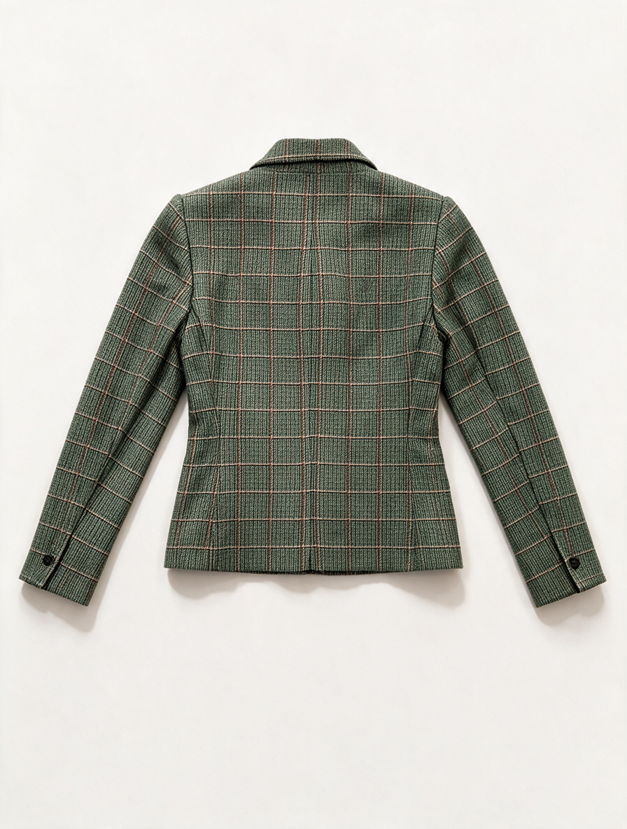 H&M - Blazer - groen/bruin geruit, enkelknoopsluiting, getailleerd - XL
