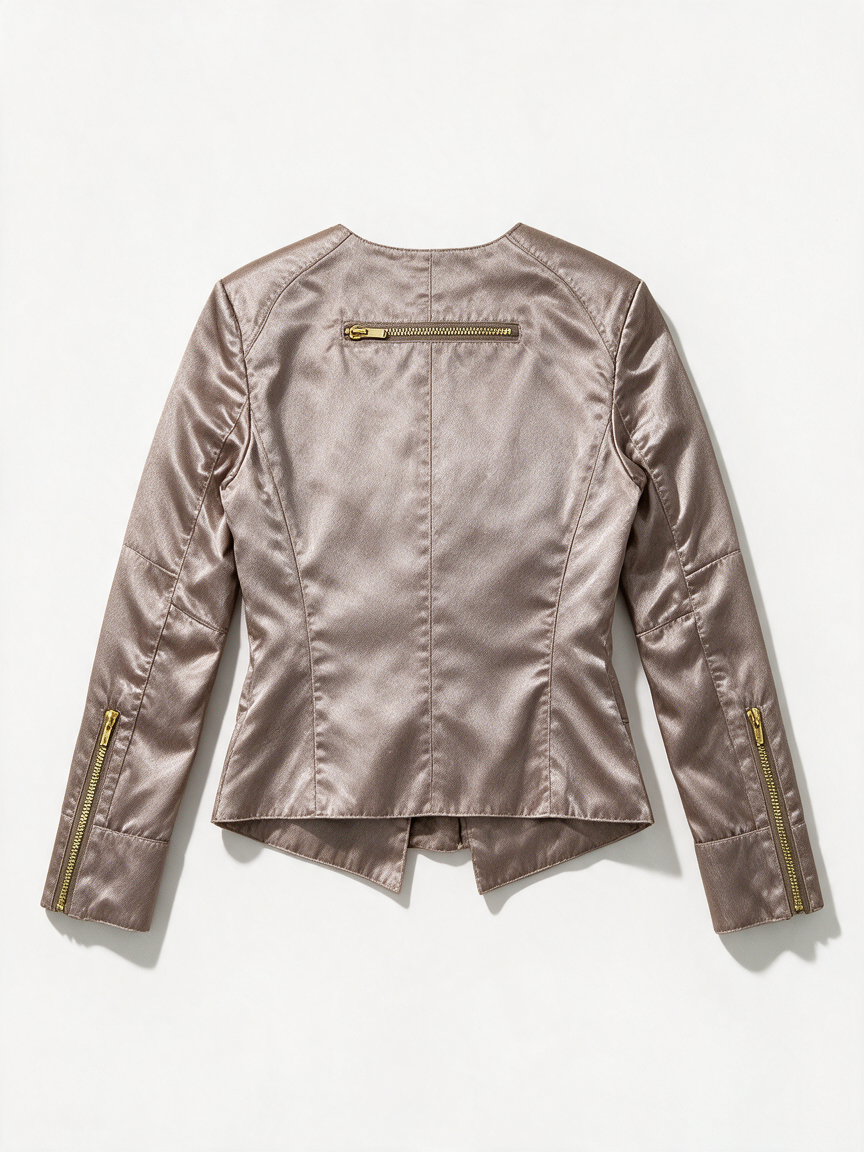 JOSH V - Jas - metallic glans, zilver-taupe, goudkleurige ritsdetails - XS