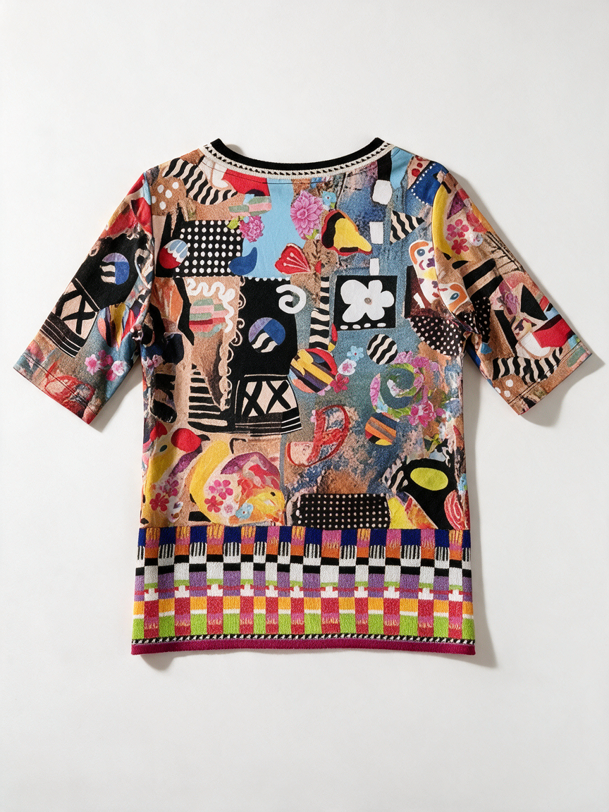 Olivier Philips - Top - meerkleurig, abstracte print, korte mouwen - M/L